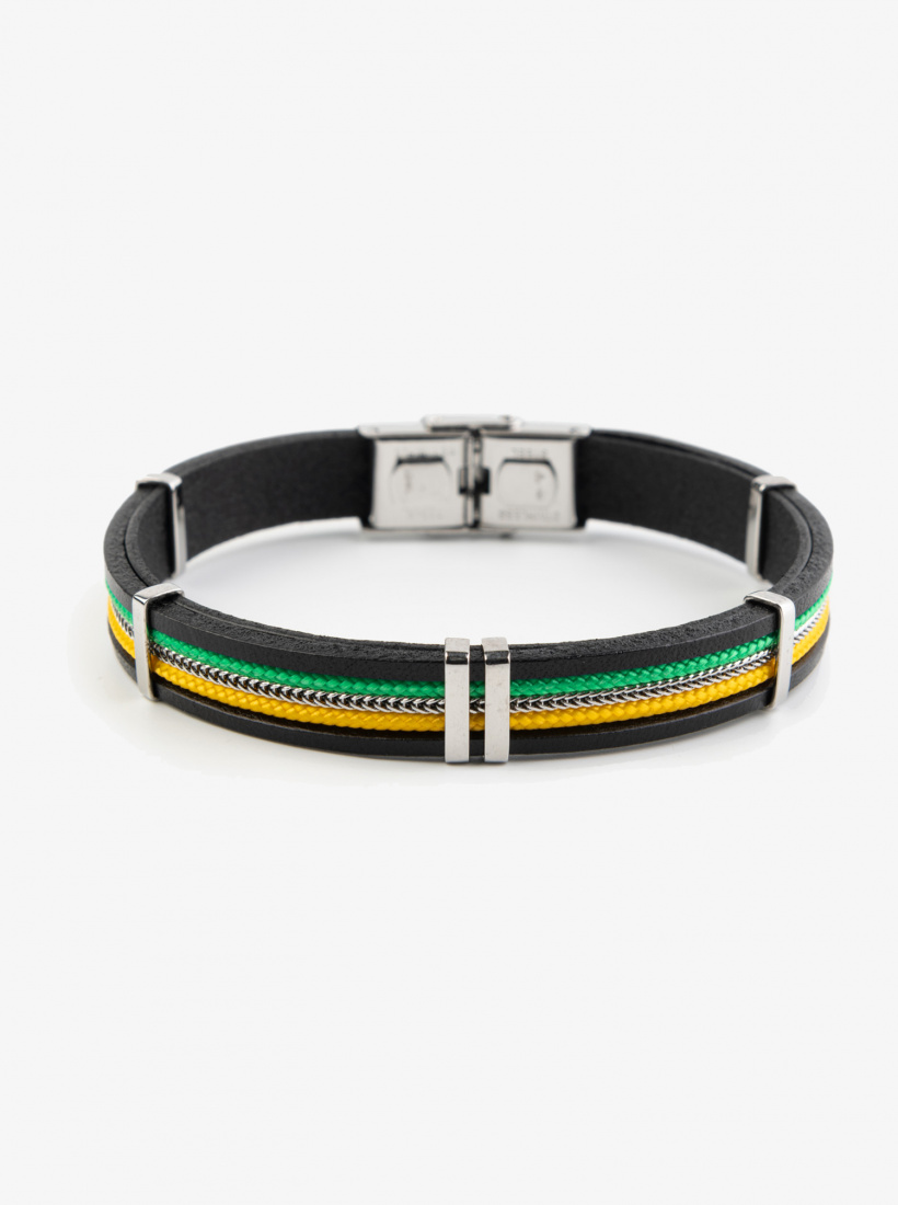 Bracelet Cuir Chaine Bicolore 20CM 22/23